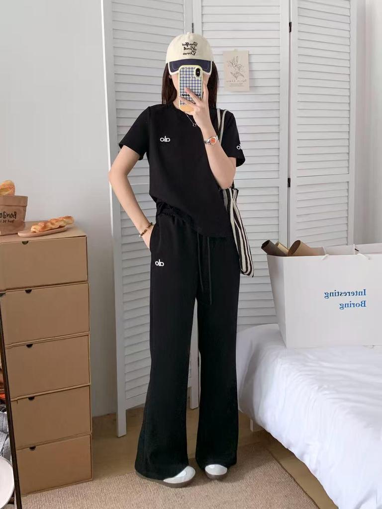 Korean Style Embroidered T-shirt & Wide-Leg Pants Two-Piece Set - Women's Summer Fashion Sportswear