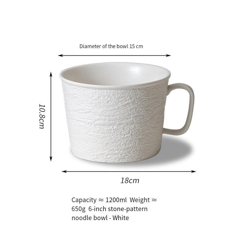 Nordic Rock Texture Ceramic Noodle Bowl With Handle Lid Large Capacity Ramen Soup Container Dishwasher Tableware 6 Inch