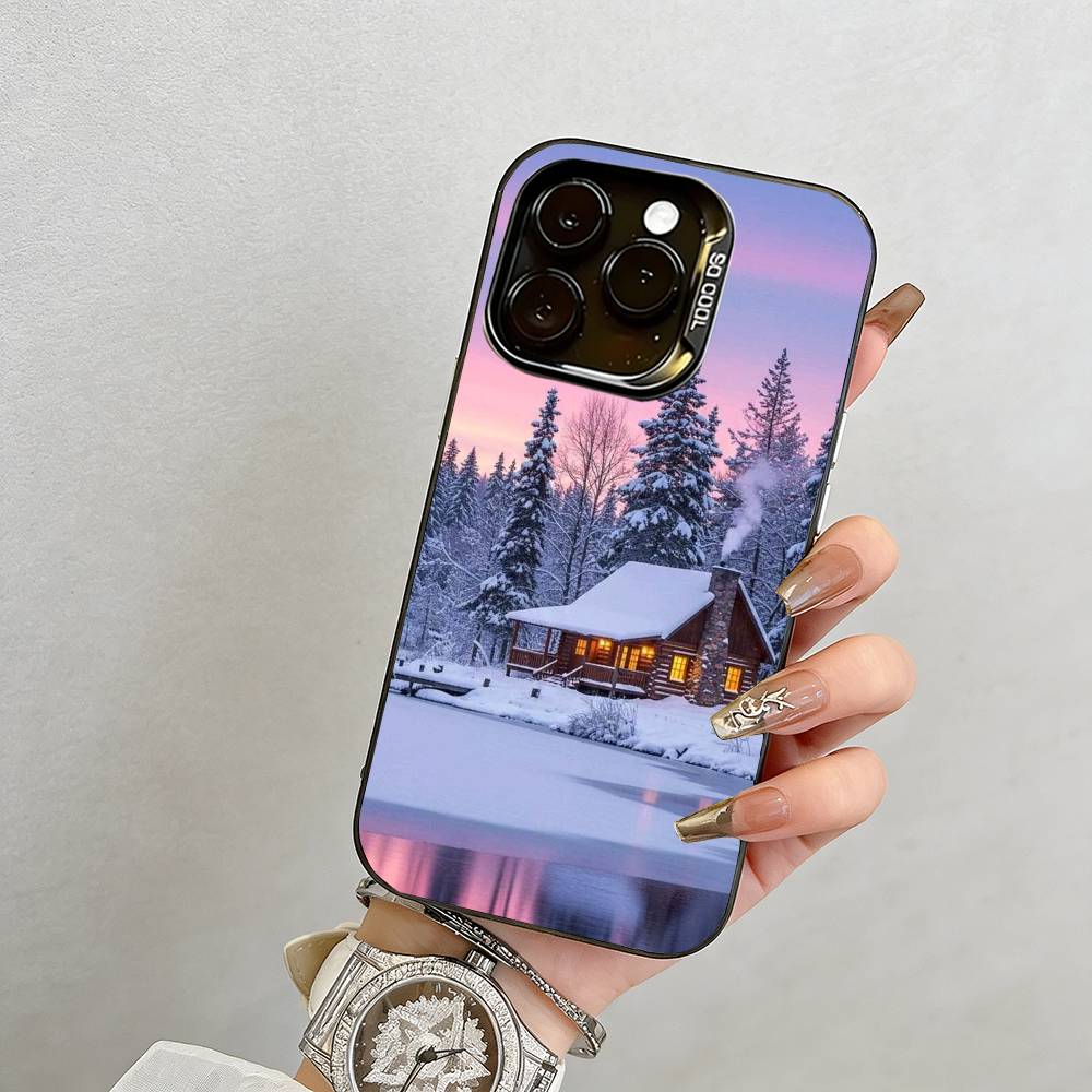

Snow View House Landscape Phone Case For iPhone 17,16,15,14,13,12,11 Plus,Pro Max,XS,Colorful Silver Phone case Funda Cover iPhone15Plus