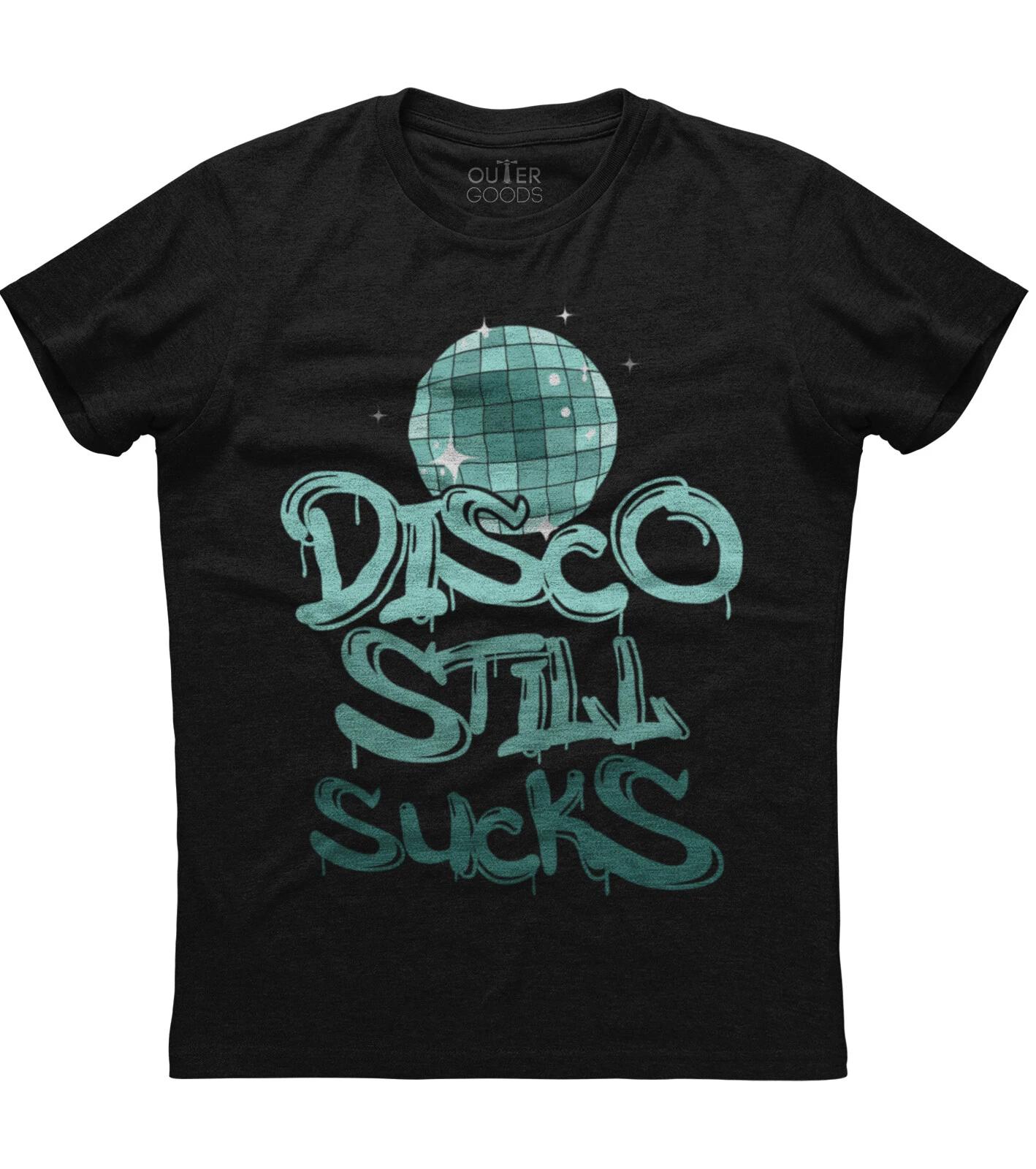 Disco Still Sucks Funny Music Lover Mens Short Sleeve Cotton Black T-shirt S