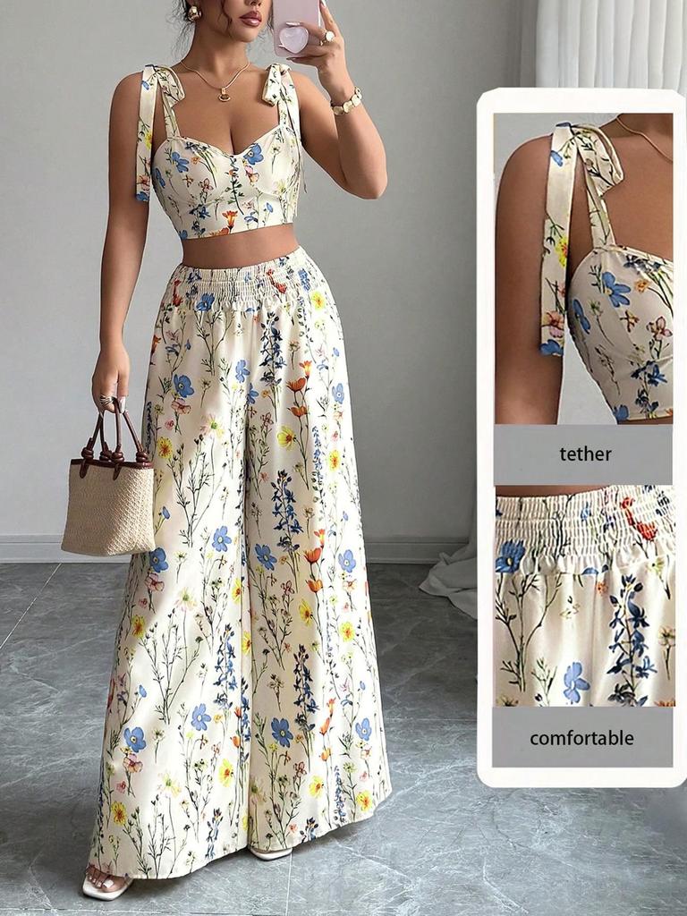 European Style Printed Women's Sling Top Set