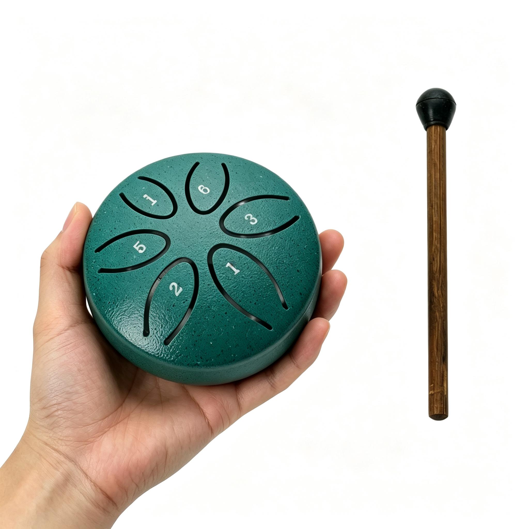 Mini Steel Tongue Drum for Kids 3 Inch 6 Notes Percussion Instrument Handpan Drum C Key Panda Drum with Mallets зелёный