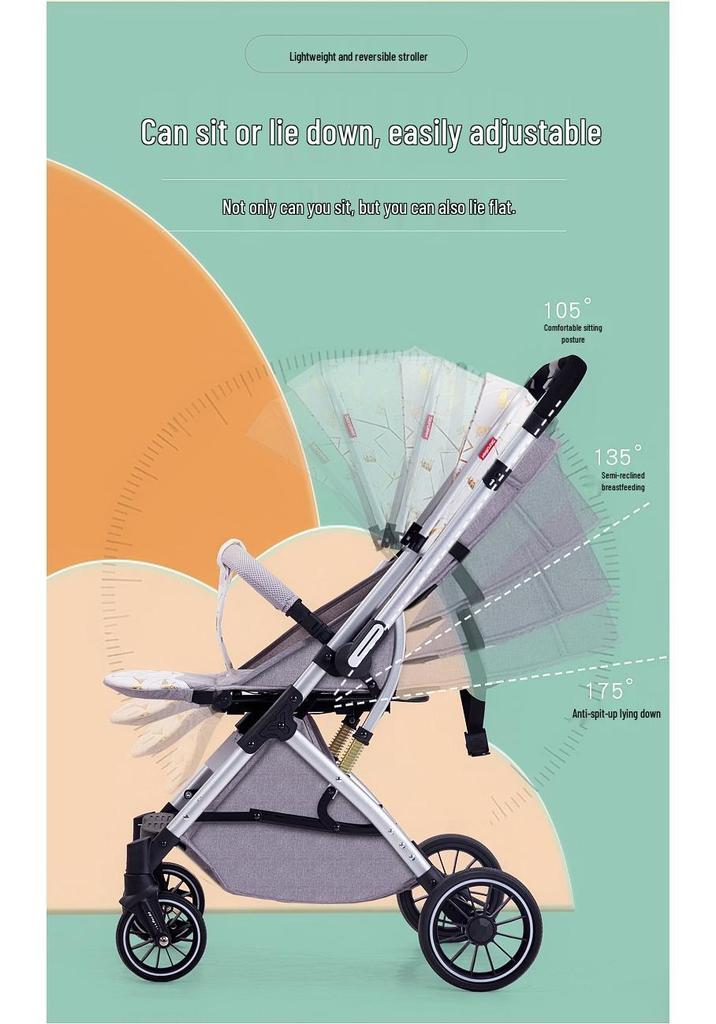 Lightweight Two-Way High Landscape Baby Stroller: Sit & Recline, One-Button Foldable Children's Pushchair.