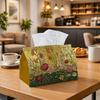 1pc Lush Botanical Wildflower Tissue Box - Golden Background Floral Napkin Storage Box, Suitable for Rolls/facial Tissues/single Sheets, Multi-functio