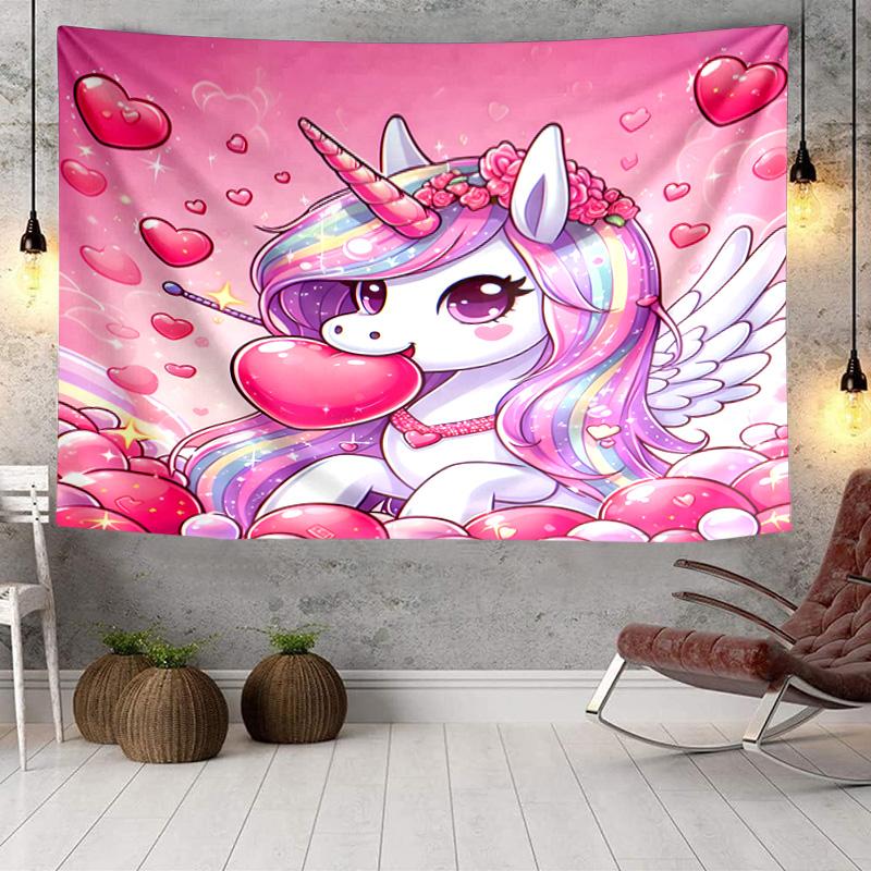 Rainbow Unicorns Garden Tapestry, Unique Design Tapestry, Wall Decor for Bedroom,Livingroom, Playroom,Heartwarming Fan Holiday Gifts