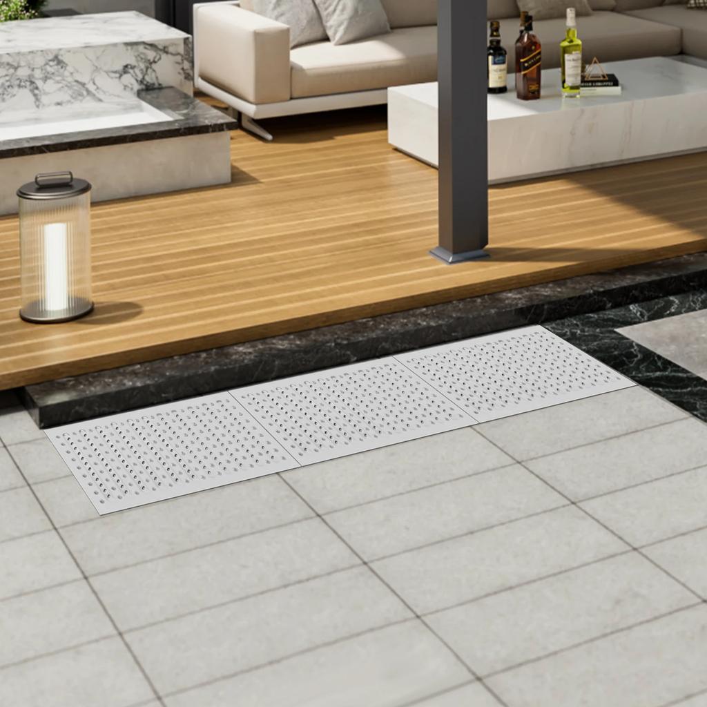 3-Piece 304 Stainless Steel Drain Grates Set - Modern Rectangular Channel Covers for Outdoor, Garden - Rustproof Sewer Grating