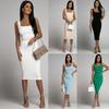 Summer Base Skirt Solid Sleeveless U Collar Sunken Stripe Dress Sleeveless Hip Pit Dress
