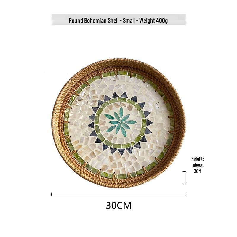 Handmade Rattan Round Light Luxury Tray for Picnic, Fruit, and Candy Storage in the Living Room or Restaurant.