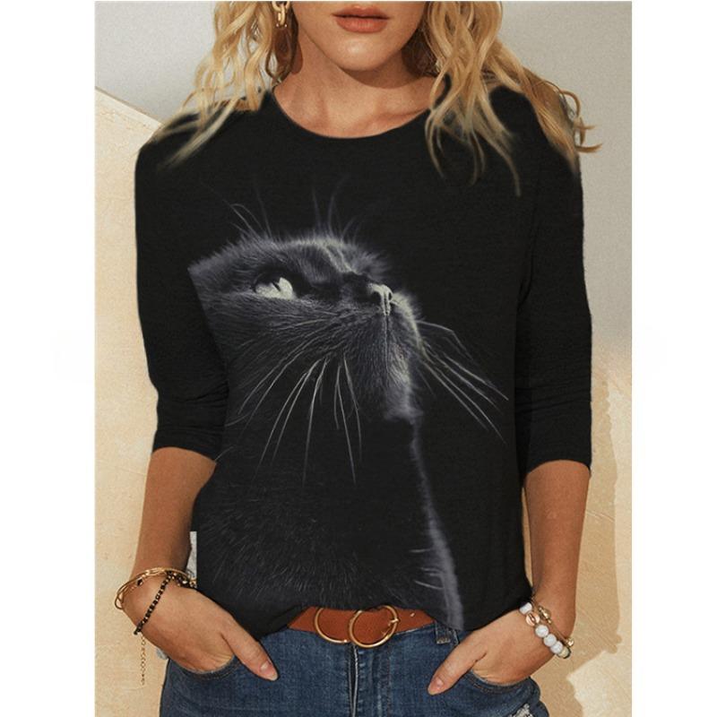 BITCED Spring Spring Printed Top Women's Long Sleeve O-Neck T-Shirt