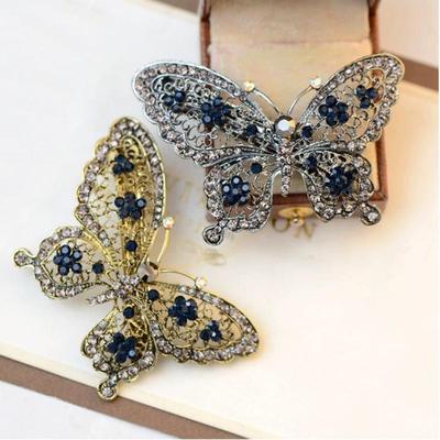 Retro Rhinestone Butterfly Spring Clip - High-End Korean Alloy Hair Accessory