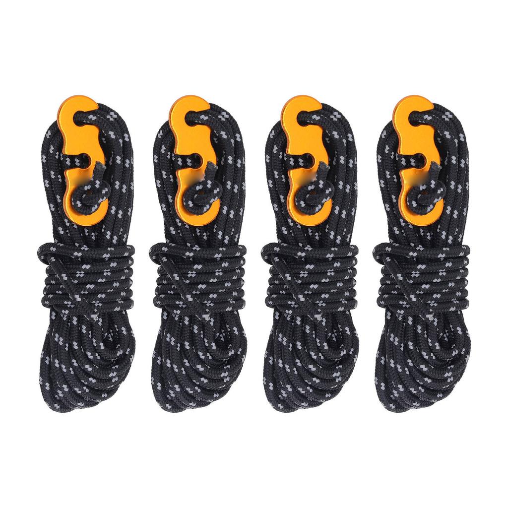 4Pcs 3mm Guy Lines Black 13.1ft Per One Reflective 573lb Load Bearing Tent Cords for Camping