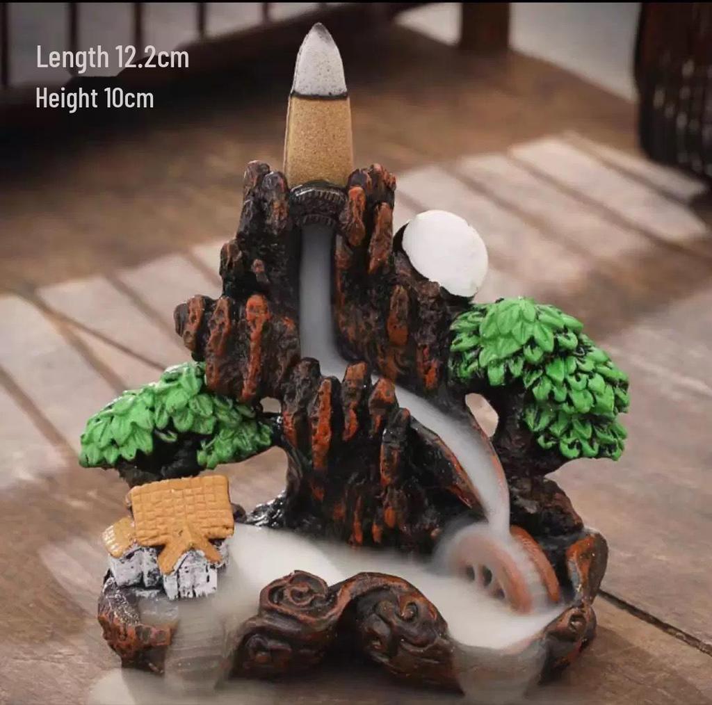 Creative Resin Backflow Incense Burner with High Mountain Flowing Water and Clouds Aromatherapy