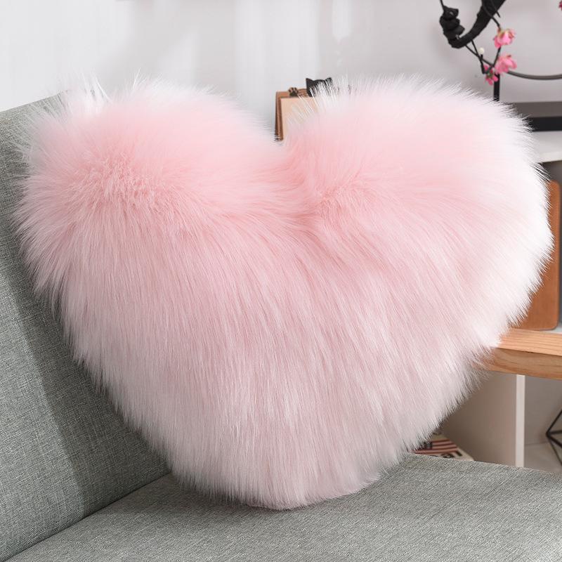 Heart-Shaped Plush Lumbar Pillow Cushion – Faux Wool Backrest for Sofa & Office