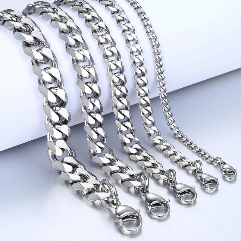 Ny Trendy Cubansk Lenke Herrearmbånd Klassisk Rustfritt Stål 3/5/7/9mm Bredde Kjede Armbånd For Menn Kvinner Zirkon Gave