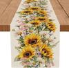 Spring Sunflower Daisy Flowers Linen Table Runner Wedding Party Decor Farmhouse Summer Colorful Floral Table Runners Table Decor