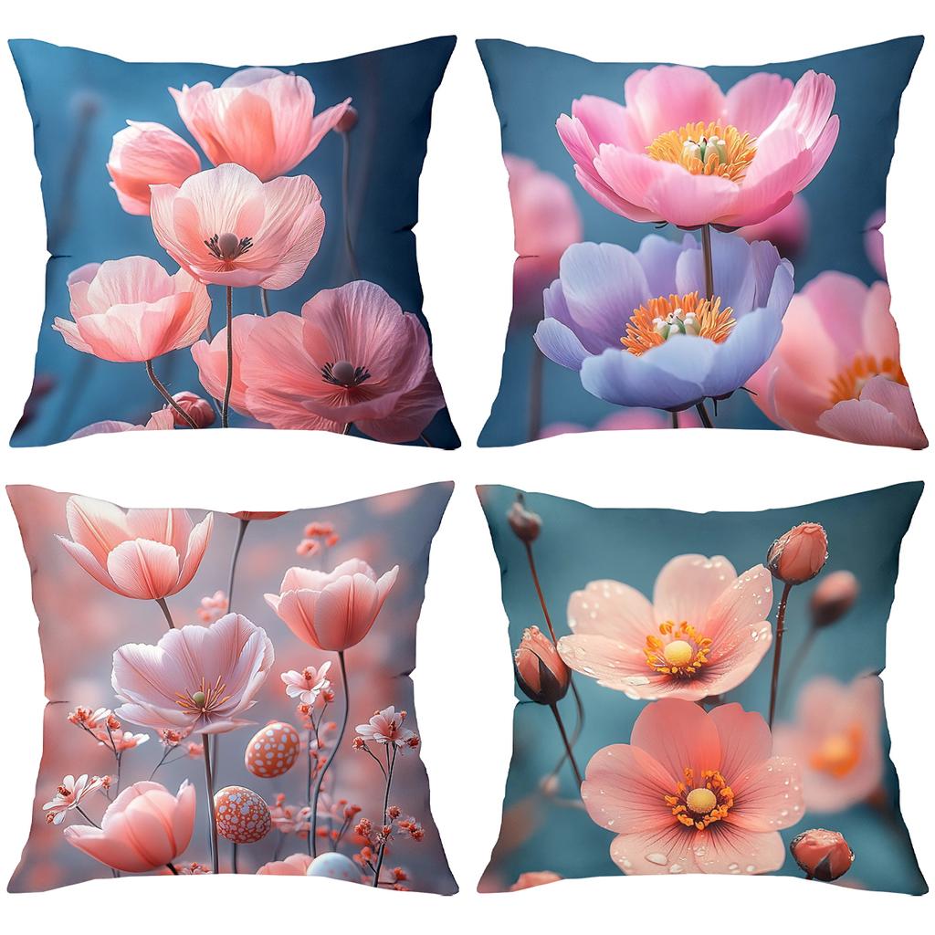 Floral Patterned Cushion Covers Blue Background Decor Polyester pillowcase, sofa decorative cushion cov Headboard Pillow