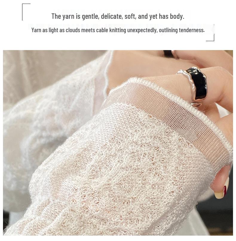 Women's Chiffon Knit Lace Long Sleeve Top with Half High Collar