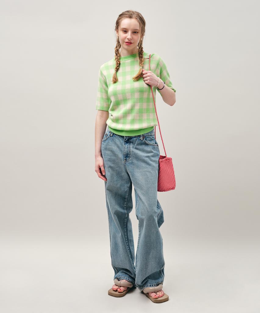 MAYOL Check Short Sleeve Crew Neck Knit_Green