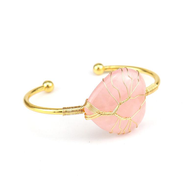 

Handmade Gold Winding Natural Crystal Rough Stone Amethyst Heart-Shaped Tree Of Life Bracelet Bracelet Bracelet B24 pure natural рожевий кварц кольору