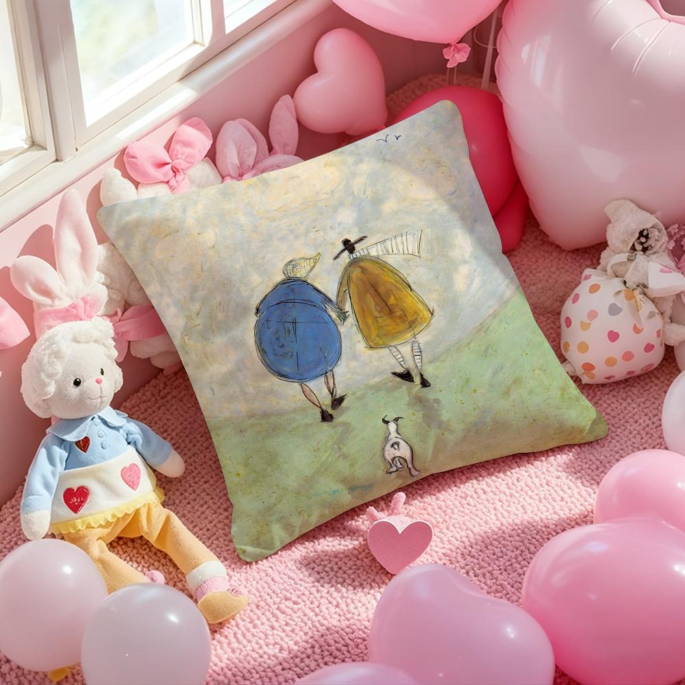 S-Sam Toft Art Painting Cushion Cover Pattern Printed Pillowcase for Living Room Sofa Cushion Cover & Bedroom Decor