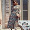 Abiti casual a vita alta con motivo floreale primavera autunno stampa manica lunga mezzo dolcevita