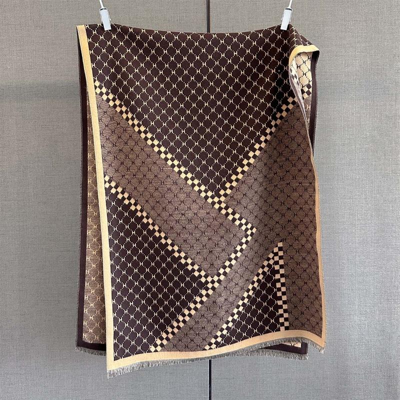 Autumn Imitation Cashmere Warm Short Beard Fringed Scarf Letter Splicing Fashion Jacquard Scarf Autumn and Winter Cold Shawl