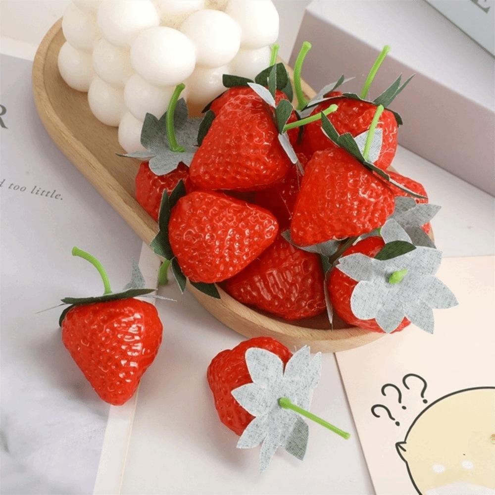 10Pcs Realistic Artificial Strawberry Decorative Fruit Ornament Simulation Strawberry Handicrafts Food Props Model