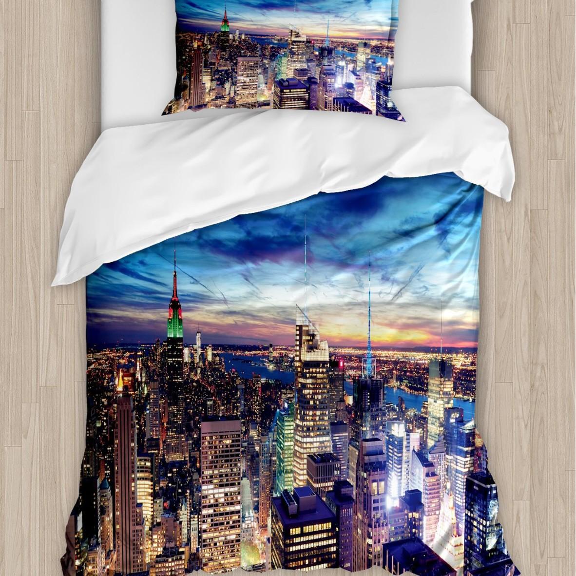 Пододеяльник с темой Нью-Йорка, трехпредметный комплект для общежития, пододеяльник, EU single 135*200