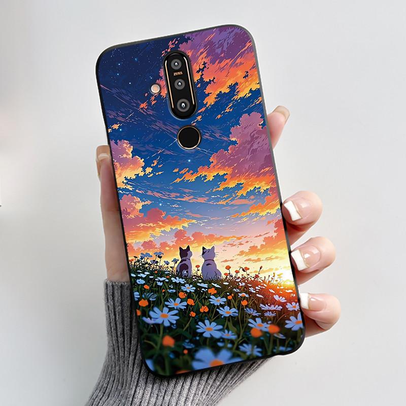 Case For Nokia 8.1 Plus/Nokia X71 Phone Casing Vast Grasslands With Beautiful WildFlowers Pattern Soft Black Anti-Scratch Case