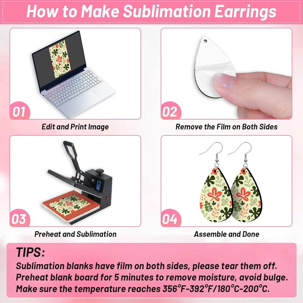 60 Pieces Sublimation Blanks Products, Modacraft Sublimation Blank Earrings with Earring Hooks Jump Rings Ear Plugs Holder Cards Bags for Jewelry DIY