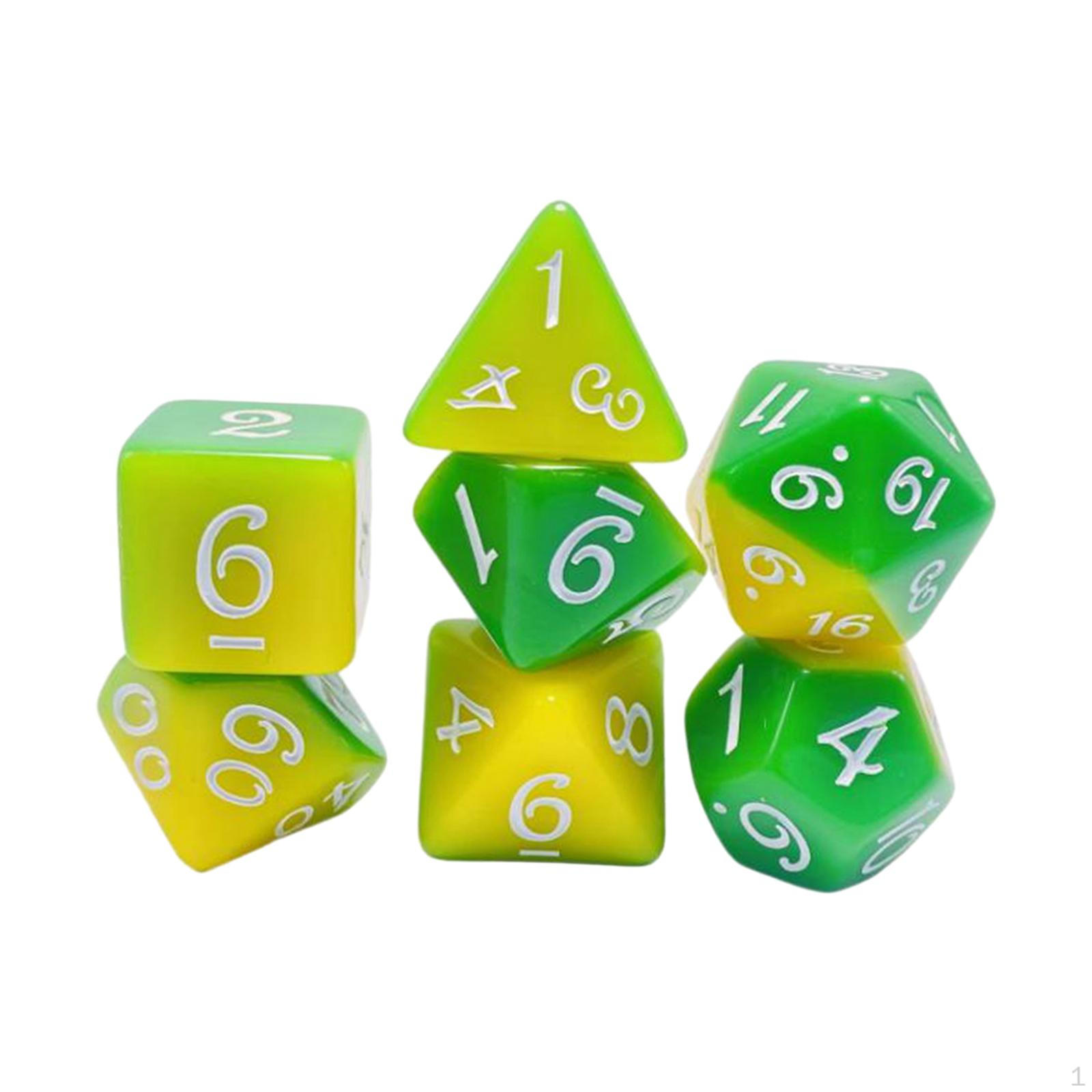 

7 игральных костей D4-d20 с несколькими гранями Игрушки для вечеринок Настольная игра Аксессуары для классной комнаты Ролевые игры RPG Green