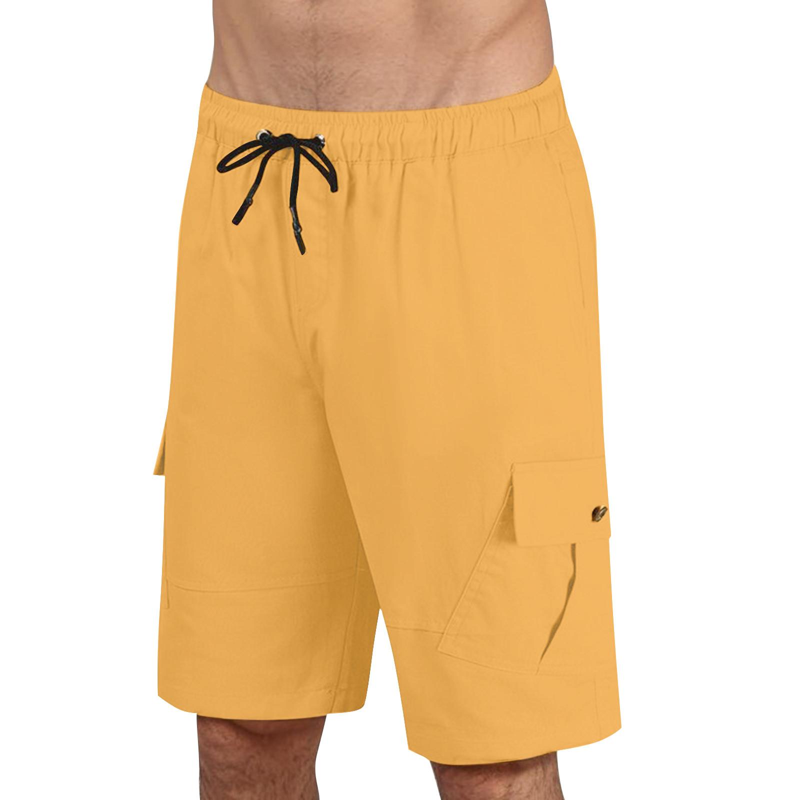 

Мужские прямые рабочие брюки, модные и повседневные шорты на шнурке XL жёлтый