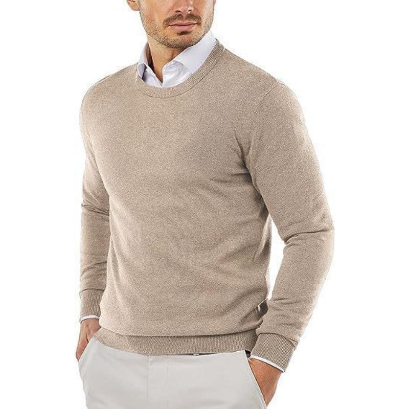 Pull en tricot à col rond et manches longues de couleur unie pour homme