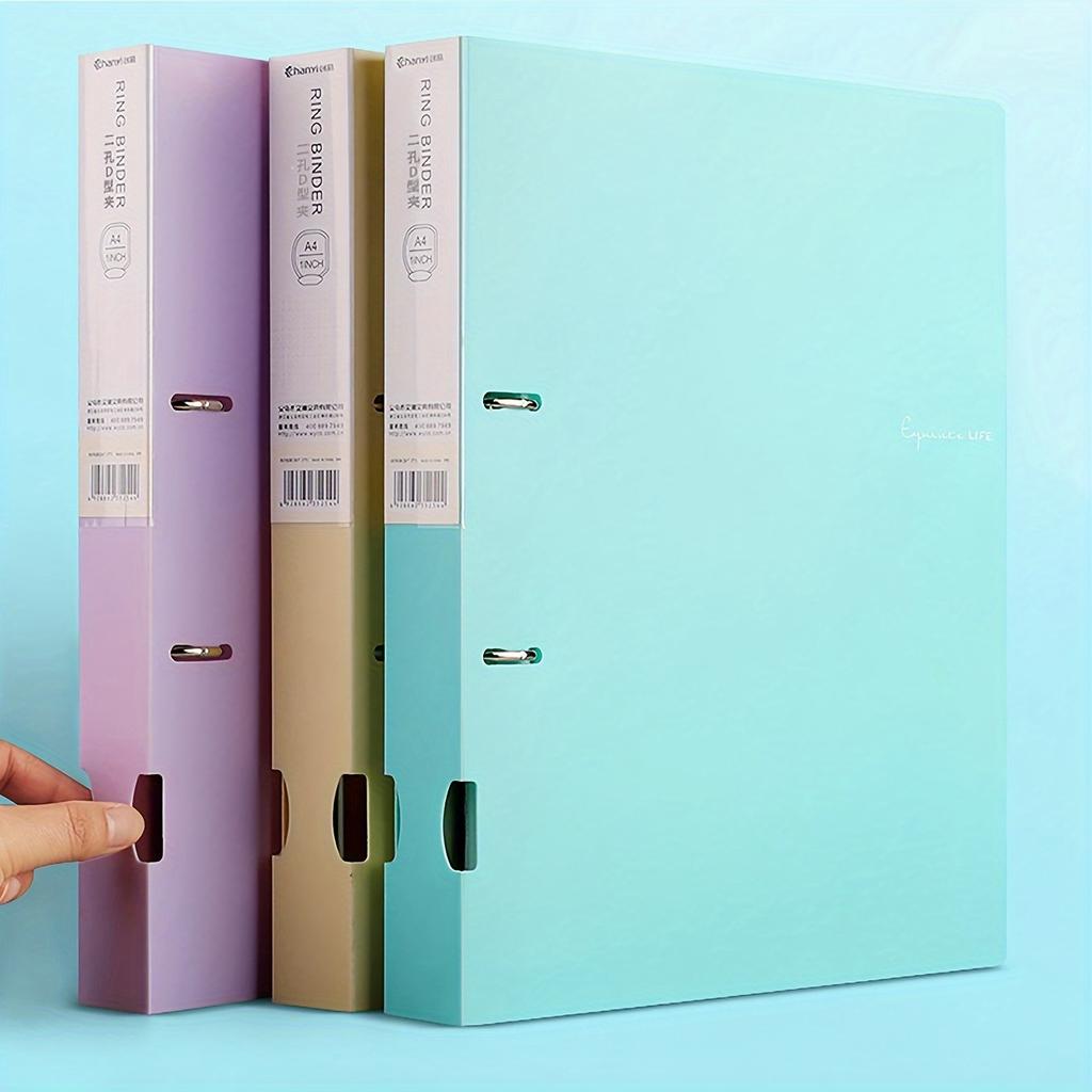 [A4 Size Durable File Folder] 1pc, A4 Size, Colorful PP Folder with 2-Hole D-Ring Binders, Plastic File Organizer, Office Supplies
