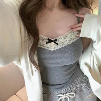 Camisola de Encaje Encaje Gris con Forro de Almohadilla para el Pecho para Mujer Exterior para Mujer Corto y Ajustado