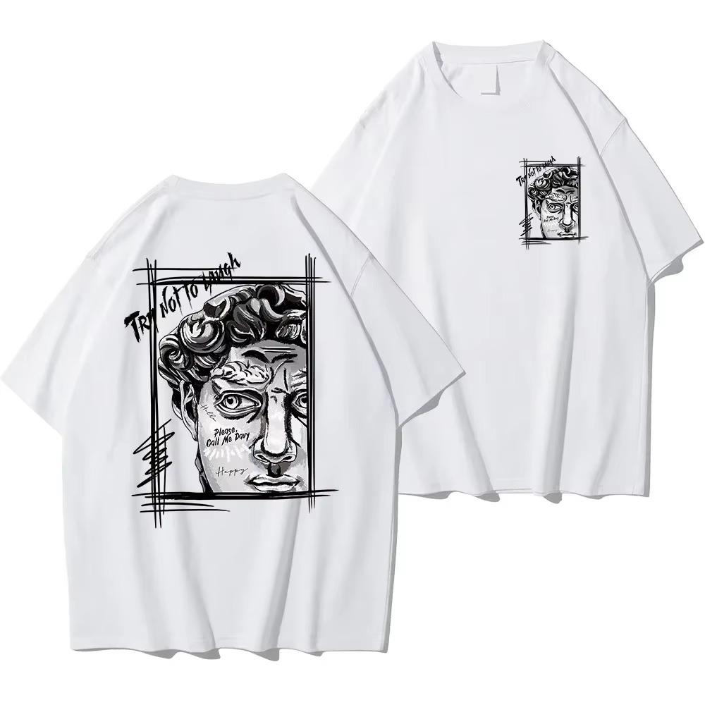 Creative Sculpture Funny Graphic Print 100%Cotton Men's T Shirt Short Sleeve Crew Neck Tee Fashion Loose Clothing Casual Tops