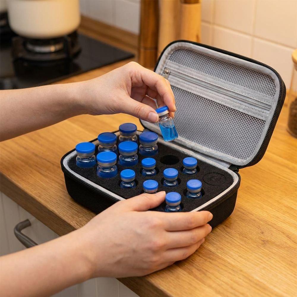 15 Slots Insulin Vial Storage Case Waterproof 1-10ML Insulin Bottle Protector Zippers Closure Wear-resistant Insulin Cooling Bag