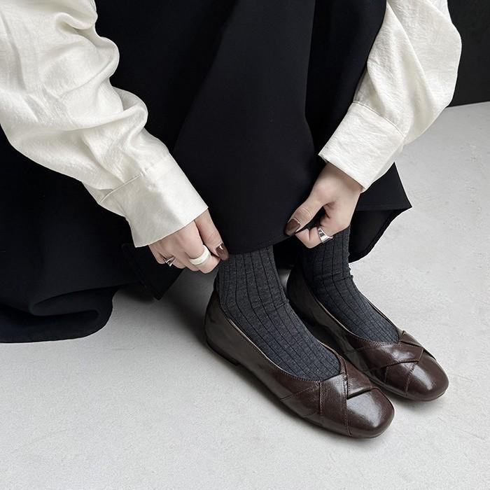 Commuter Version~ French Temperament Flat Shoes Women's New Shallow Mouth Square Head One Pedal Single Shoes Versatile Retro Doudou Shoes