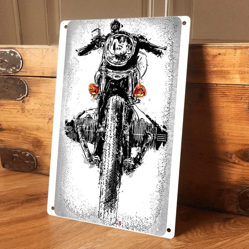 1 piece: Vintage motorcycle tinplate painting, living room/bar wall decoration, industrial style home decor, creative metal craf (as the picture,20x30cm)
