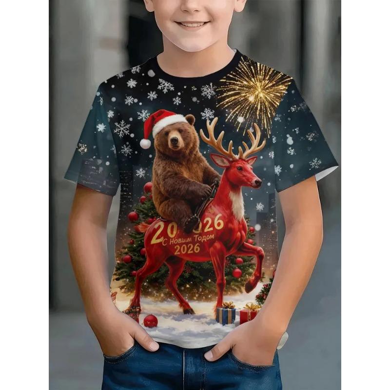 Sommar Rund Hals Tecknad Mode Roligt Mönster Kreativ Färgglad Tryckning Mjuk Bekväm Barn Kortärmad T-shirt