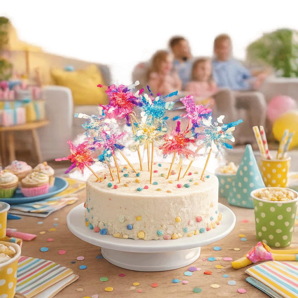 10 pieces Colorful Glitter Cake Topper Sparkle Bamboo Foil Firework Cupcake Toppers Tassels Cake Decoration Dessert Making