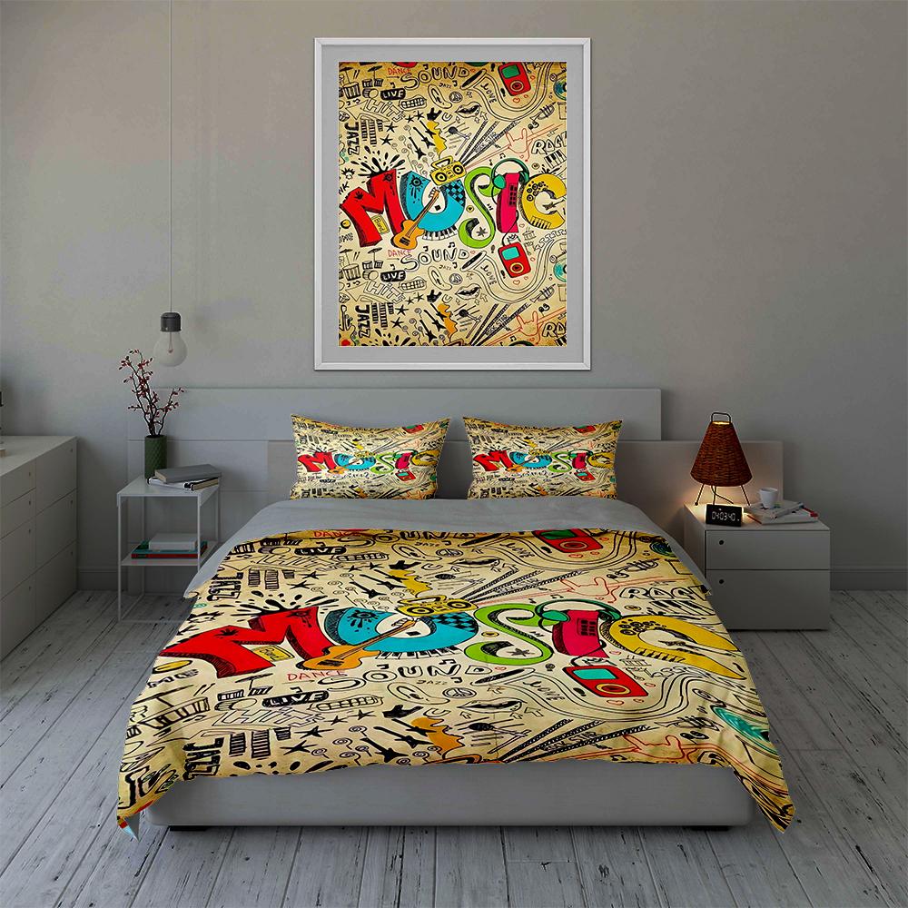 Colorful, musical, doodled. Bedding Duvet cover sets Duvet covers Pillowcases gifts (1 * Duvet Cover 2 * Pillowcases, without duvet insert)