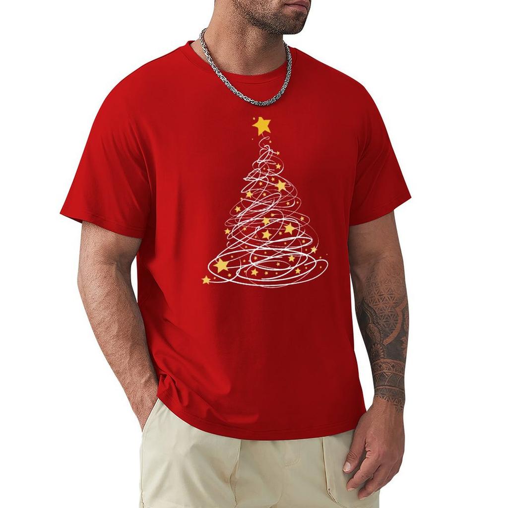 Golden Christmas Tree Pen Art Stars Cute Xmas Lover Gift T-Shirt Tees Anime Figures Summer Clothes Shirts Men