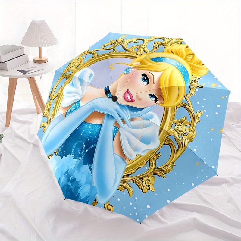 Cinderella, Princess Automatic Opening and Closing Umbrella - 8 Ribs Portable Folding Umbrella with Plastic Handle, Suitable for Leisure and