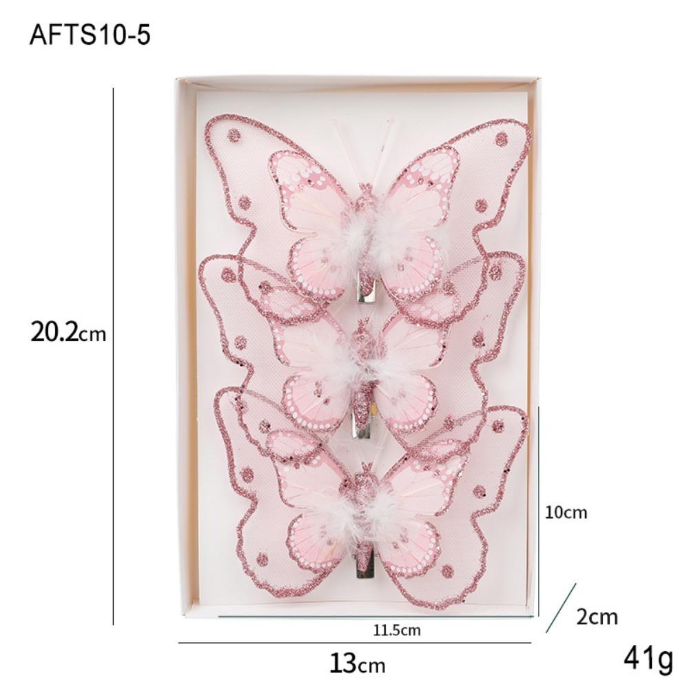 3Pcs New Year DIY Artificial Butterfly Decoration Plastic Christmas Tree Ornament