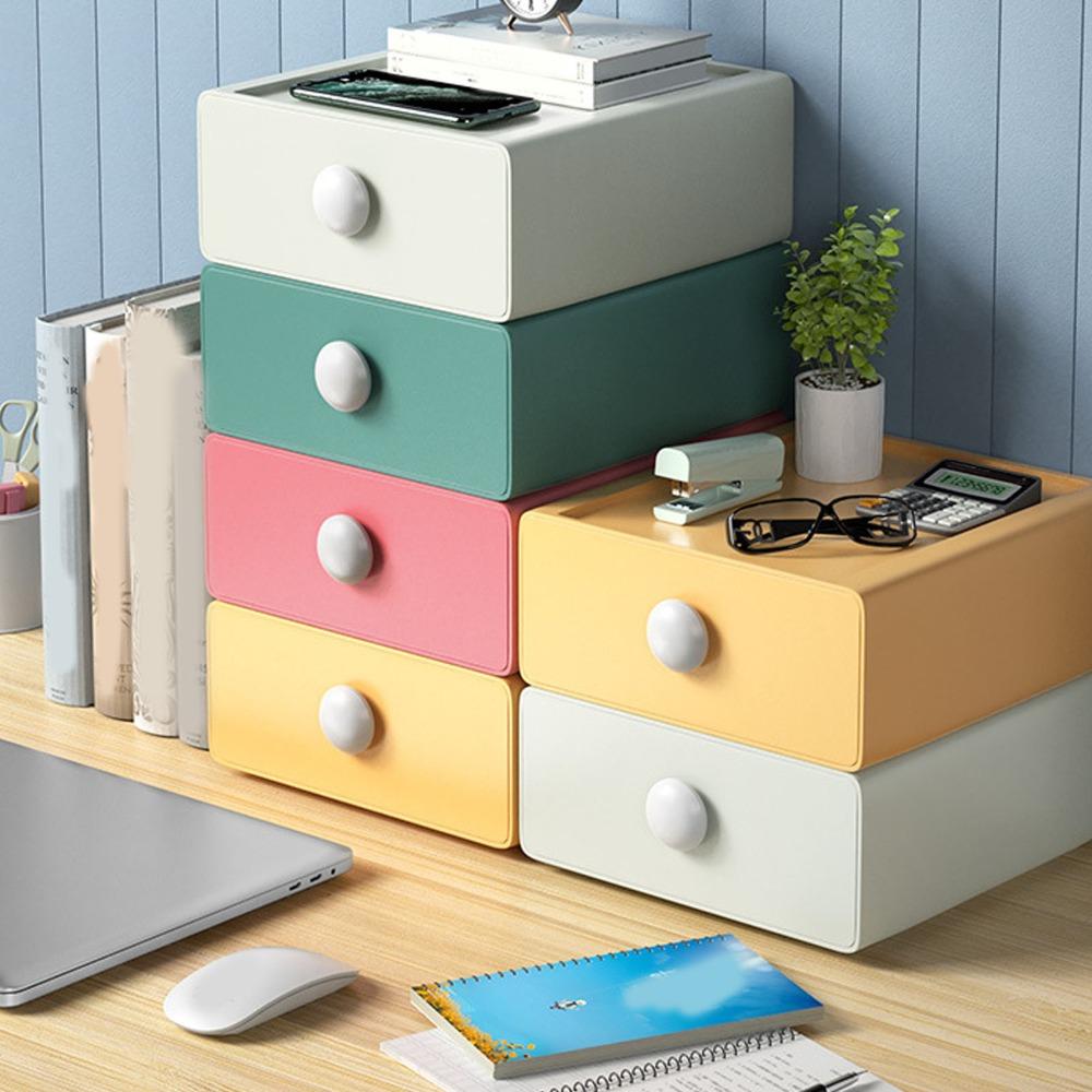 Conception empilable Boîte de rangement à tiroirs pour bureau Matériau PP Compact Multifonctionnel Organisateur Blanc Jaune Organisateur de fournitures de bureau