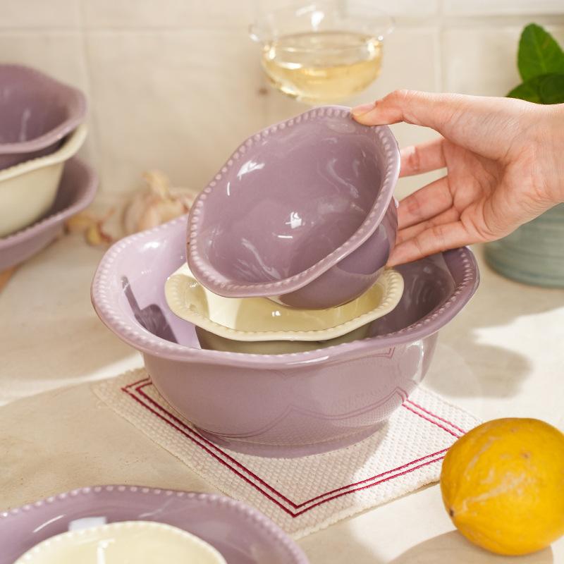 French Simple Ceramic Tableware Set Creative Beads High Value Household Ceramic Rice Bowl Noodle Bowl Vegetable Plate Fish Plate