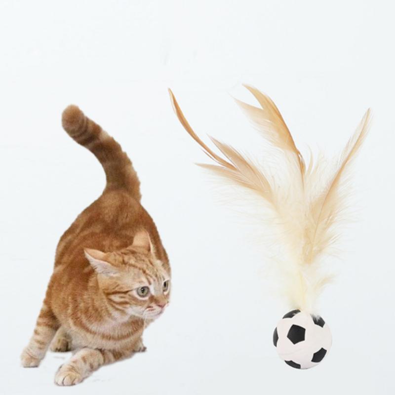 Colorful Bouncy Ball with Feathers, Interactive Cat Toy for Indoor Entertainment, Safe Kitten Teaser Plaything