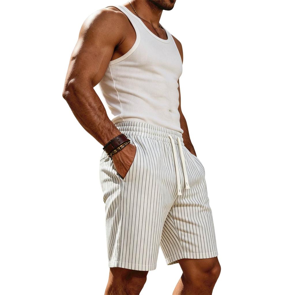 Men's Casual Summer Drawstring Shorts with Pockets Lightweight Comfortable Fit Elastic Waistband Suitable for Outdoor Activities