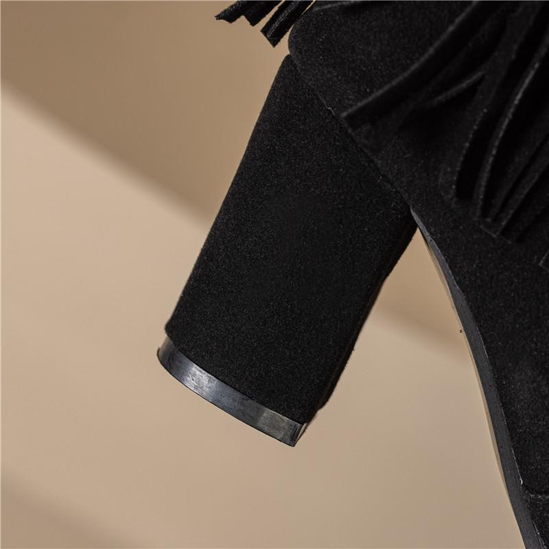 Women's high-heeled short boots autumn and winter new thick-heeled large-size fringed short boots